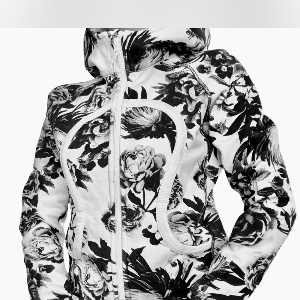 Floral Black and White Lululemon scuba zip up
